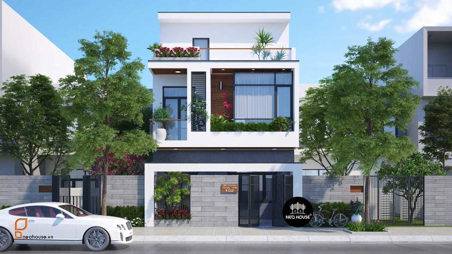 Thiết kế mặt tiền nhà phố 8m 2 tầng 3 phòng ngủ