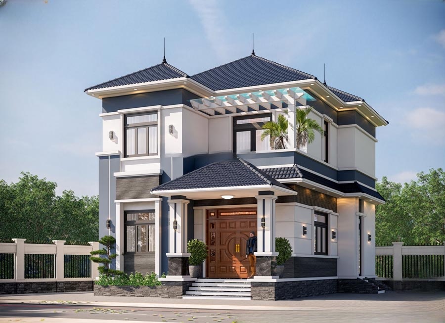 Mẫu nhà 2 tầng mặt tiền 8m 4 phòng ngủ