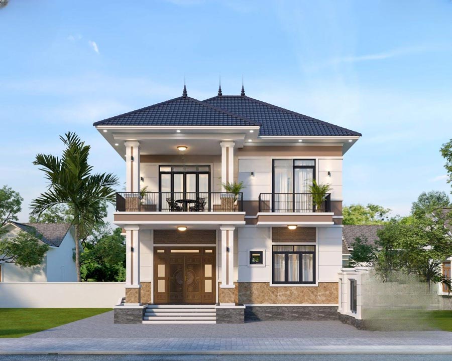 Mẫu nhà 2 tầng mặt tiền 8m 4 phòng ngủ