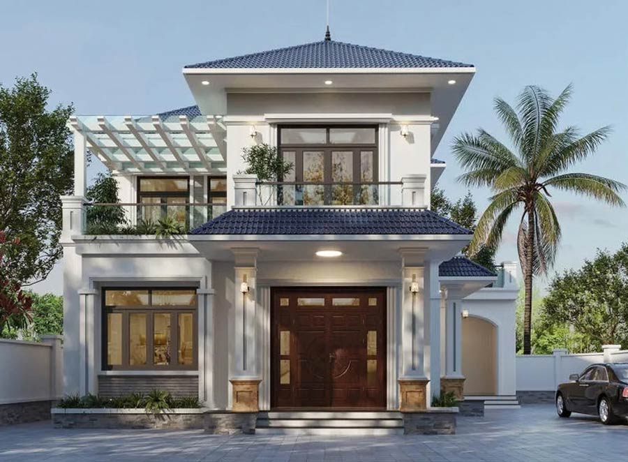 Mẫu nhà 2 tầng mặt tiền 8m 4 phòng ngủ