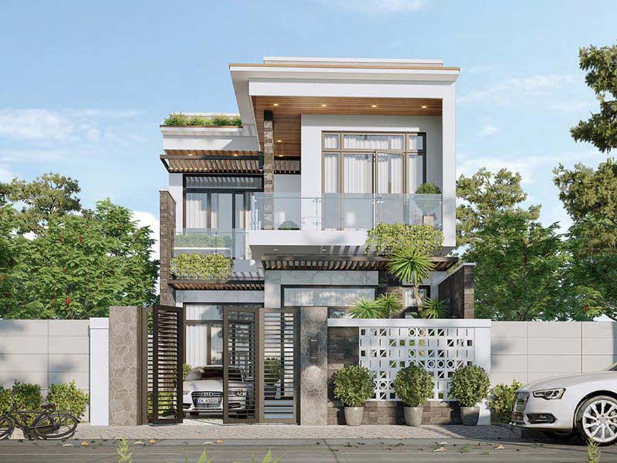 Mẫu nhà mặt tiền 8m 2 tầng có gara