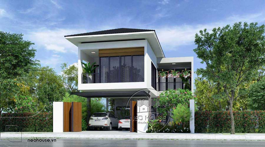 Mẫu nhà 2 tầng mặt tiền 8m hiện đại