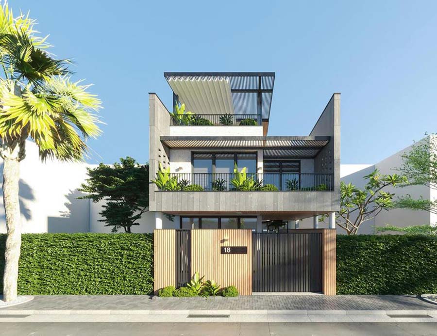 Thiết kế mặt tiền nhà 2 tầng 8m đẹp không gian mở