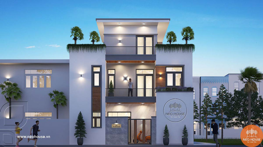 Mẫu nhà đẹp 2 tầng mặt tiền 8m mái bằng