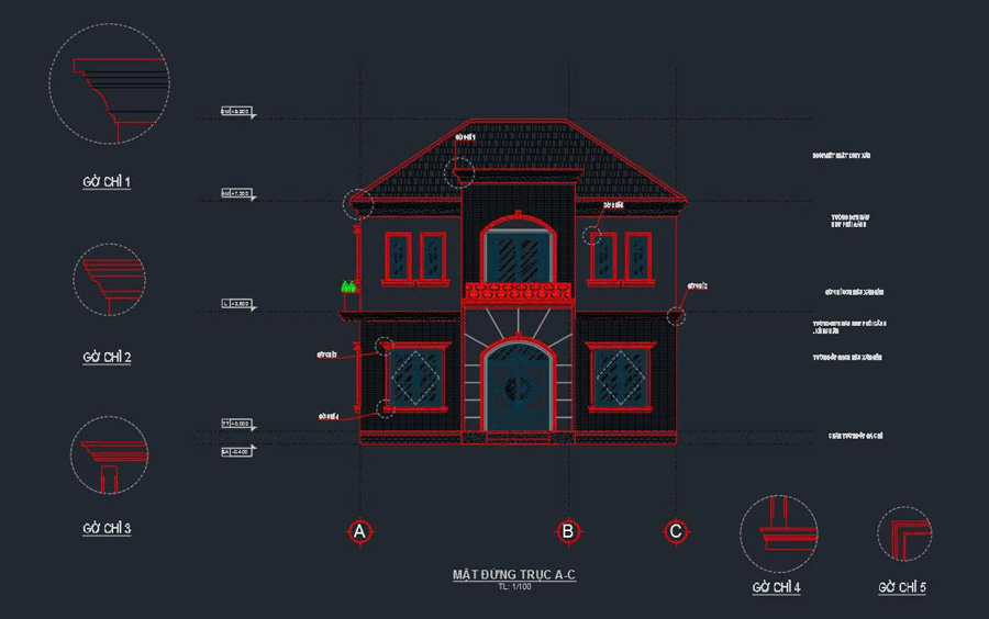 Bản CAD biệt thự sân vườn 2 tầng