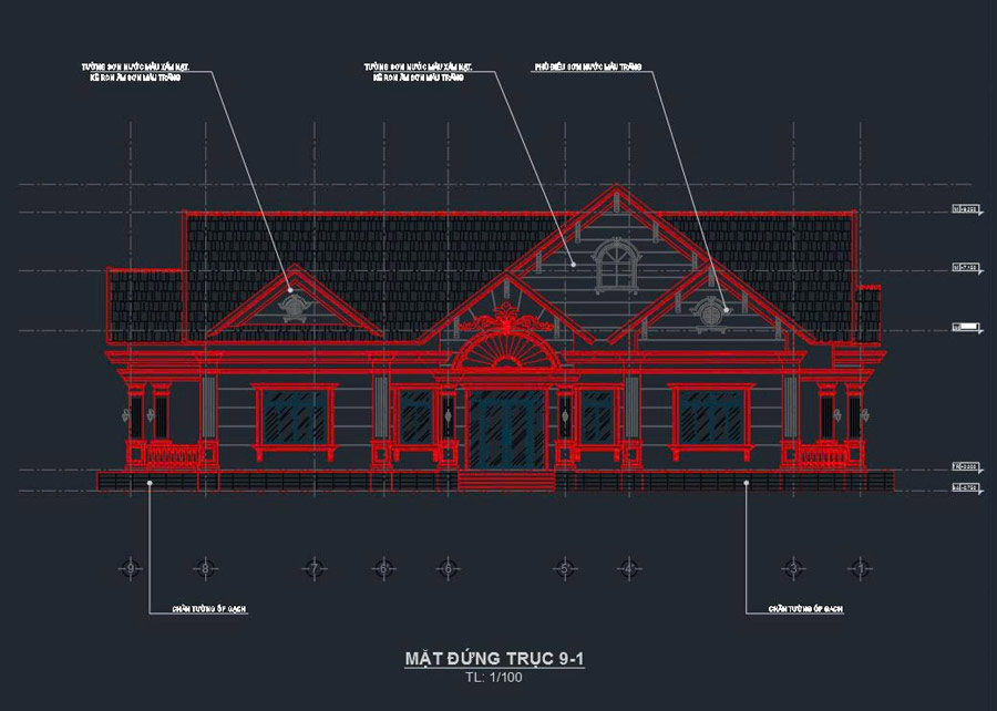 Bản CAD biệt thự sân vườn tân cổ điển