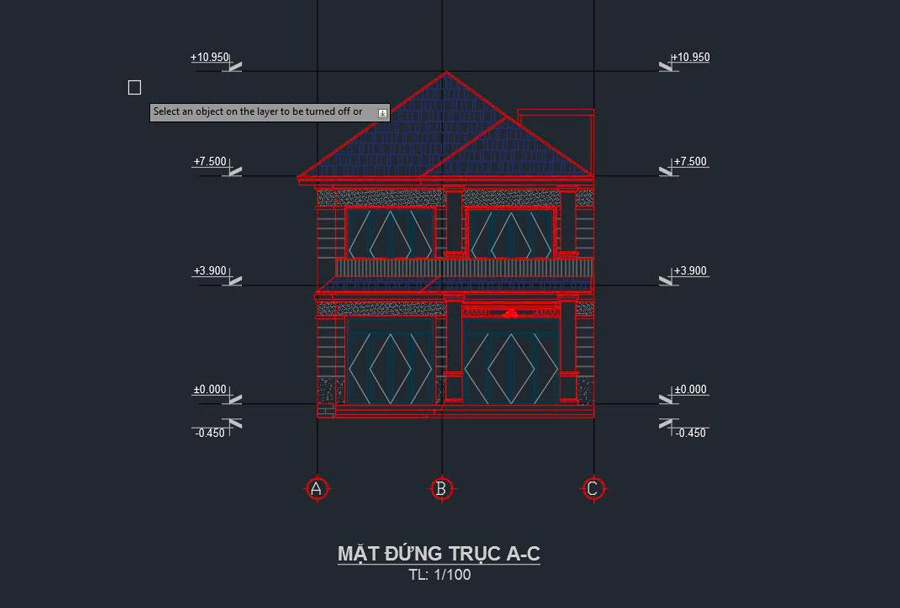 Bản CAD biệt thự sân vườn 3 tầng