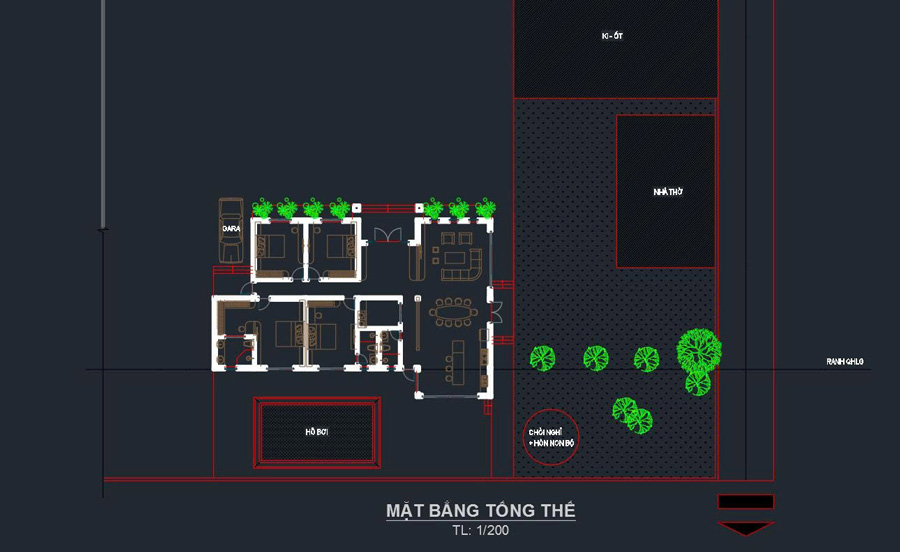 File CAD biệt thự sân vườn có hồ bơi
