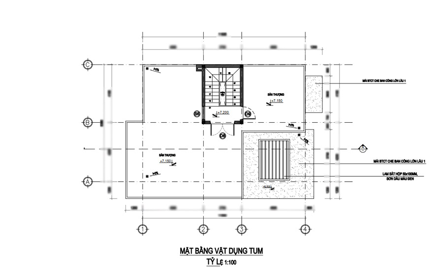 Mặt bằng lầu 2 biệt thự 3 tầng hiện đại 8x12m