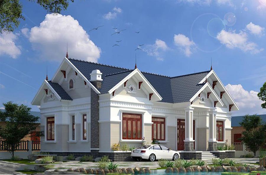 Mẫu biệt thự 1 tầng có gác lửng 4 phòng ngủ