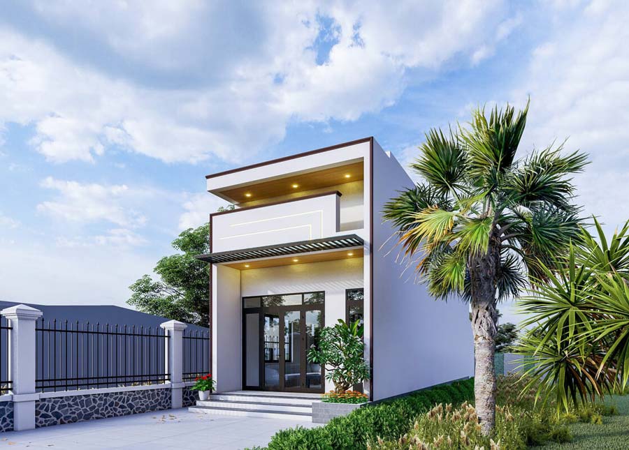 Thiết kế biệt thự 1 tầng có gác lửng dạng ống