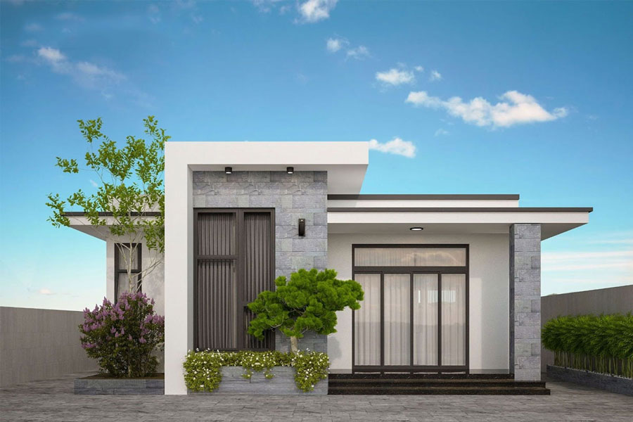 Mẫu biệt thự 1 tầng có gác lửng mái bằng