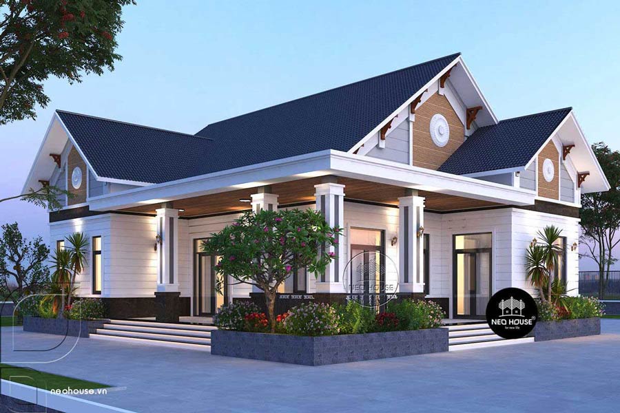 Biệt thự 1 tầng có gác lửng mái Thái