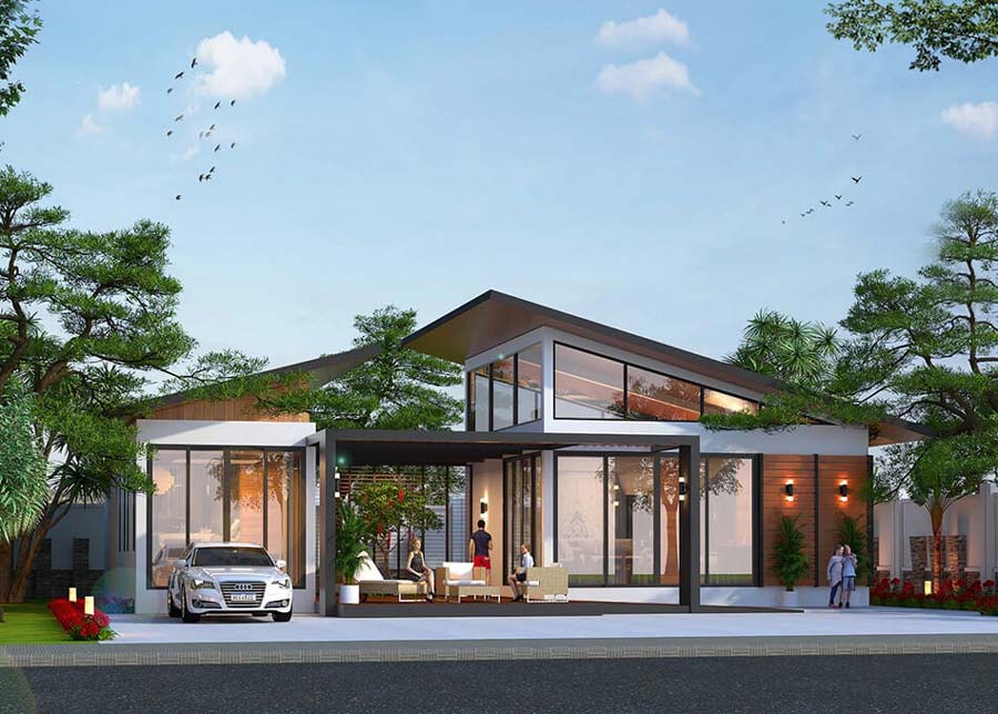 Mẫu biệt thự mini 1 tầng có gác lửng