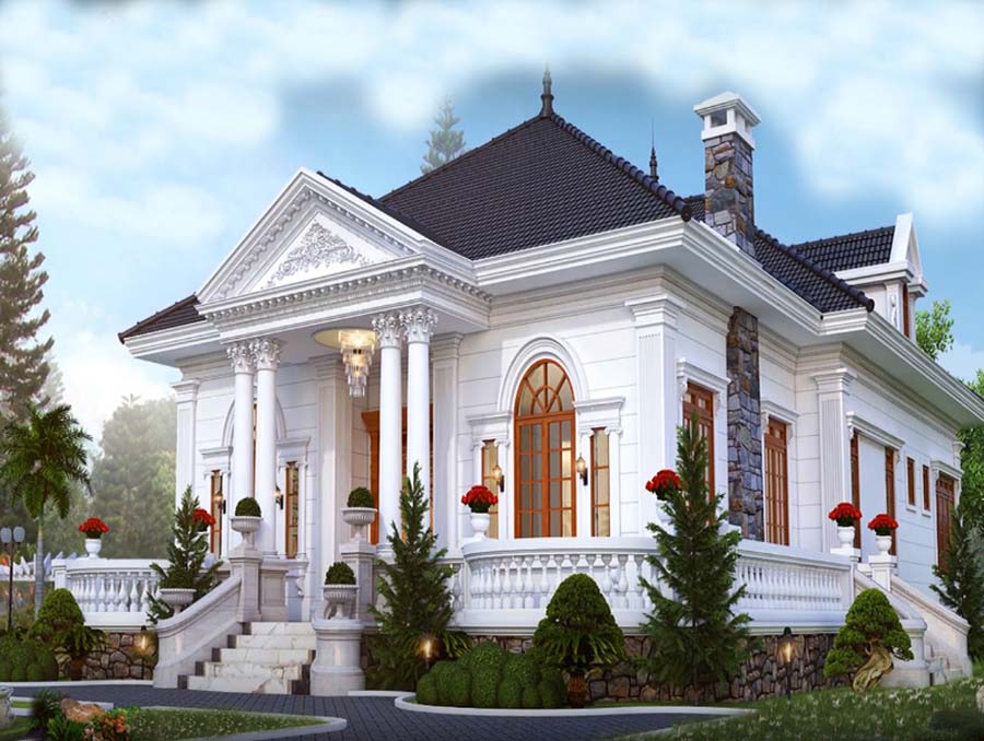 Mẫu biệt thự nhà vườn 1 tầng có gác lửng