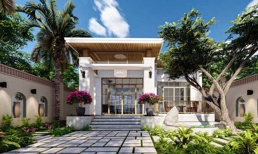 Mẫu nhà biệt thự có gác lửng 1 tầng ở nông thôn