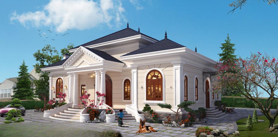 Mẫu nhà biệt thự có gác lửng 1 tầng ở nông thôn