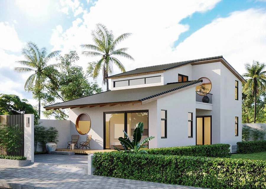 Mẫu nhà biệt thự có gác lửng 1 tầng ở nông thôn