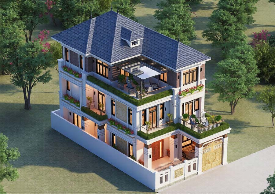 Mẫu biệt thự 3 tầng có thang máy phong cách hiện đại