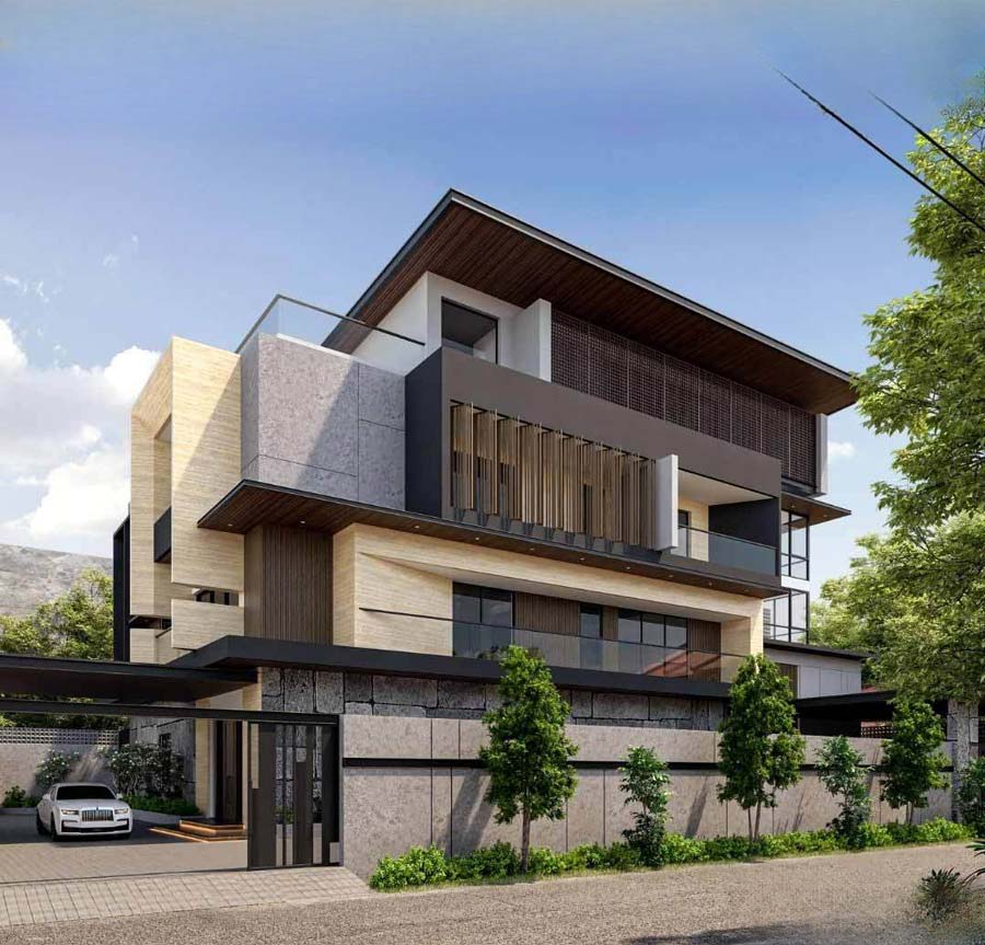 Thiết kế nhà biệt thự 3 tầng có thang máy mái bằng