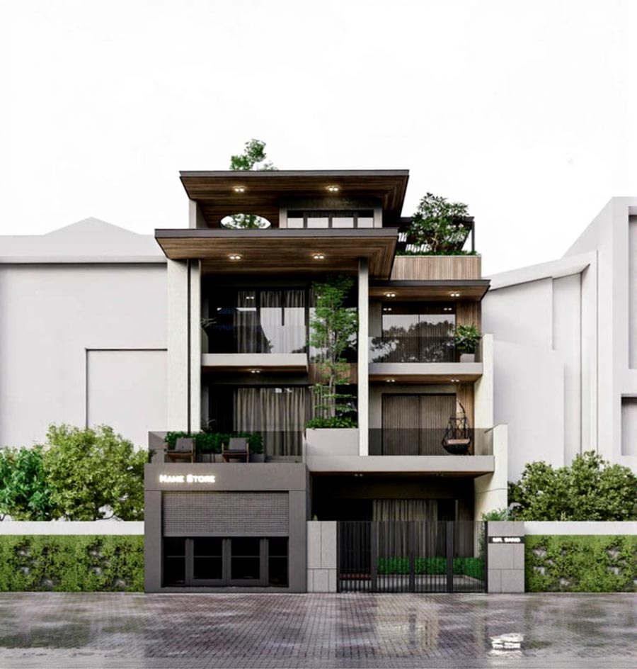 Thiết kế nhà biệt thự 3 tầng có thang máy mái bằng