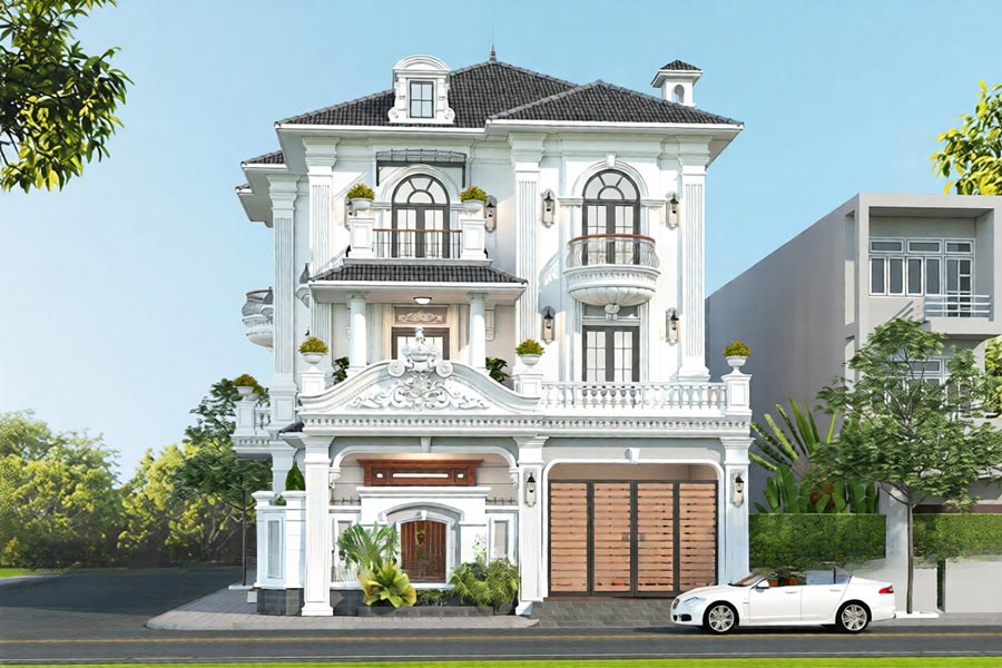 Thiết kế biệt thự 3 tầng có thang máy phong cách tân cổ điển