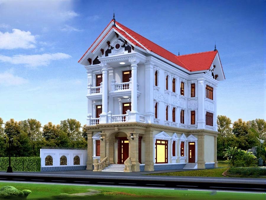 Thiết kế biệt thự 3 tầng có thang máy phong cách tân cổ điển