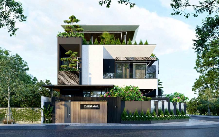 Biệt thự 3 tầng mái bằng có sân thượng