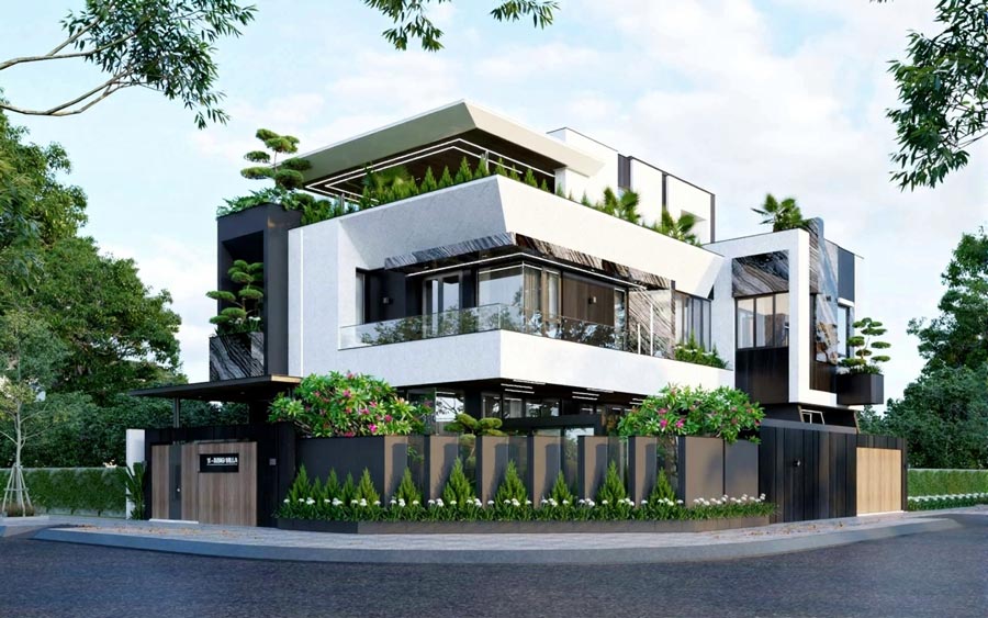 Biệt thự 3 tầng mái bằng có sân thượng