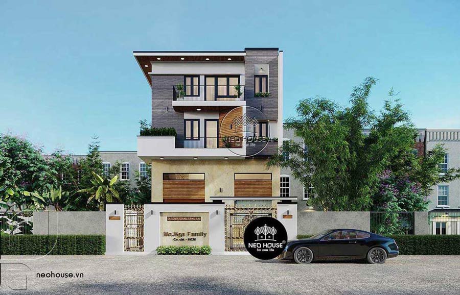 Biệt thự 3 tầng mái bằng hiện đại