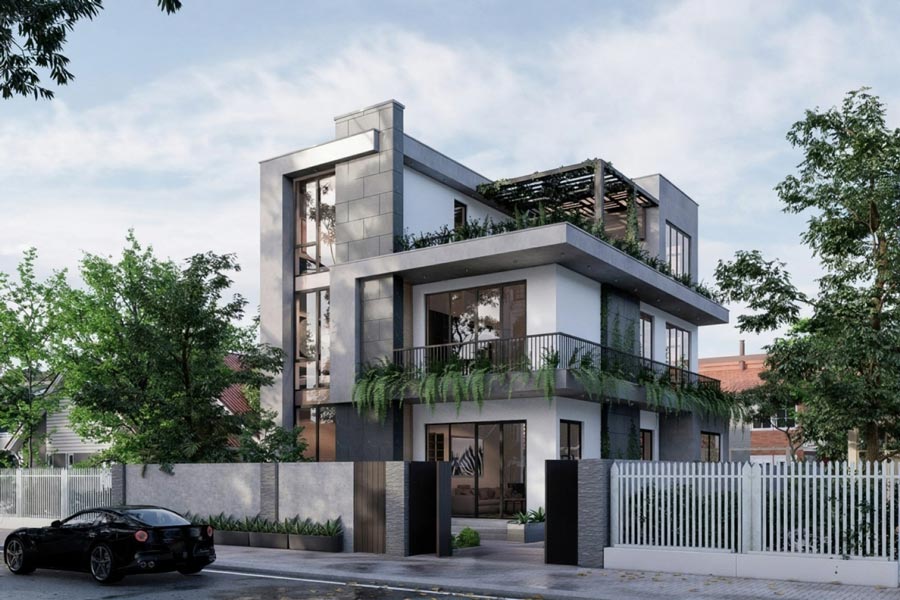 Mẫu biệt thự 3 tầng mái bằng mặt tiền 15m