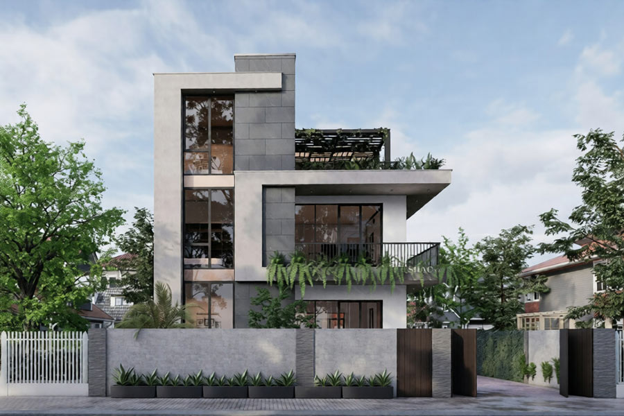 Mẫu biệt thự 3 tầng mái bằng mặt tiền 15m