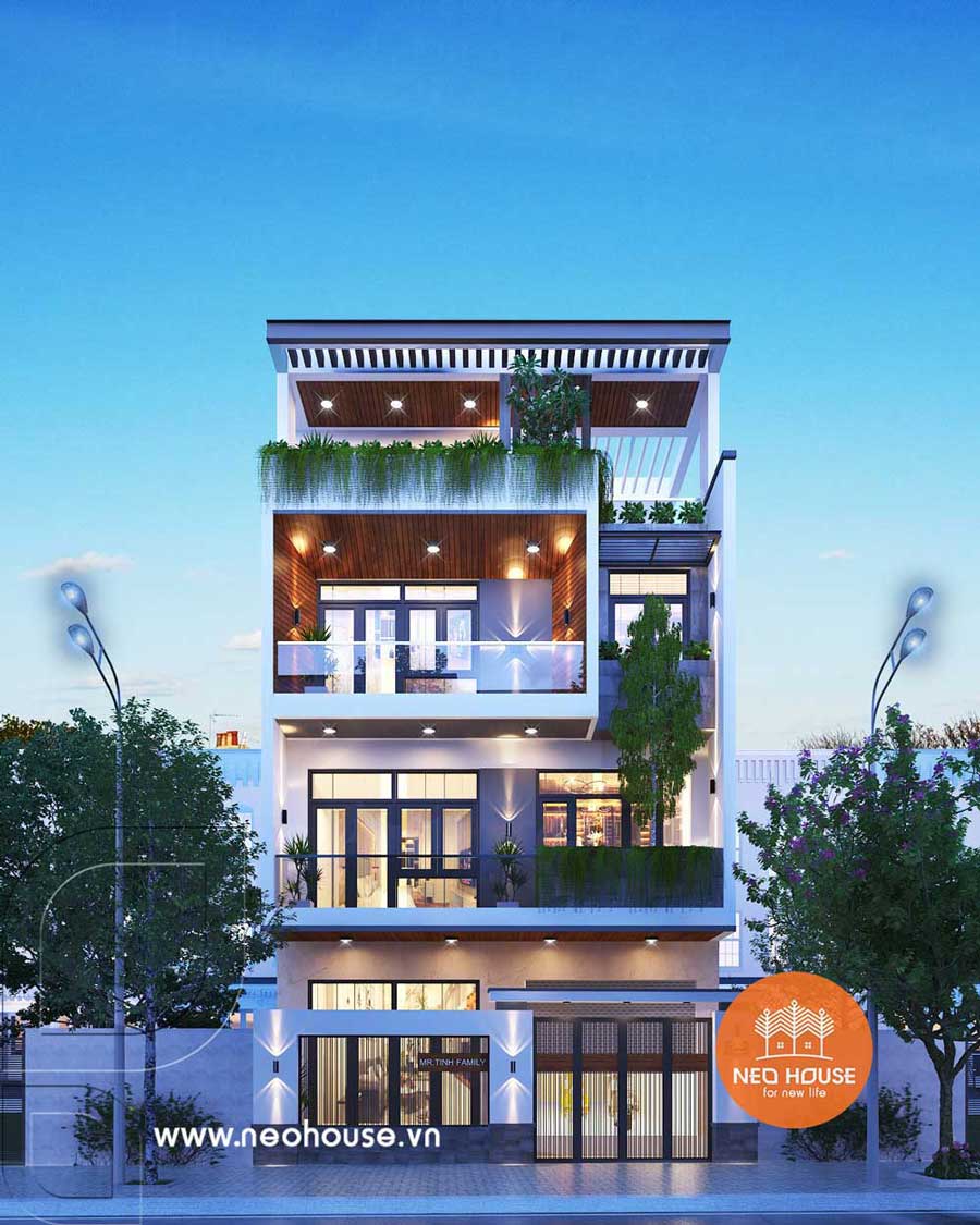 Thiết kế biệt thự 3 tầng mái bằng mặt tiền 8m