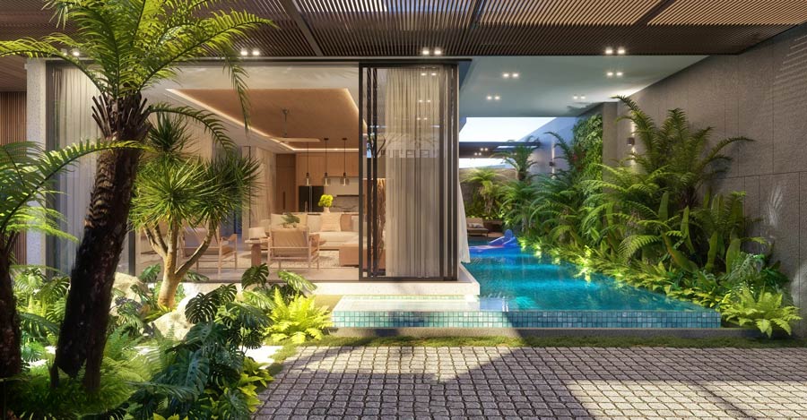 Thiết kế biệt thự 3 tầng mái bằng phong cách Tropical