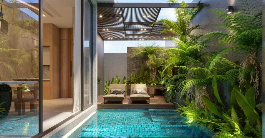 Thiết kế biệt thự 3 tầng mái bằng phong cách Tropical