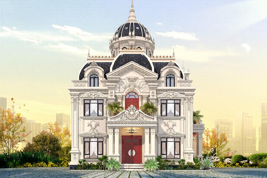 Thiết kế nhà biệt thự lâu đài 2 tầng 2 mặt tiền