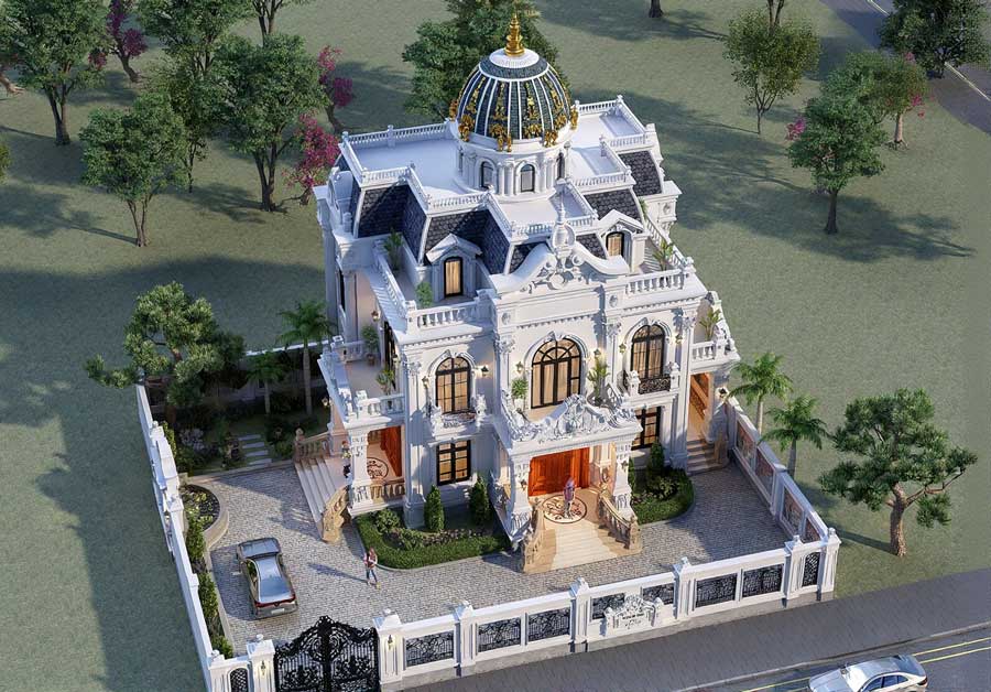 Mẫu nhà biệt thự lâu đài 2 tầng sân vườn