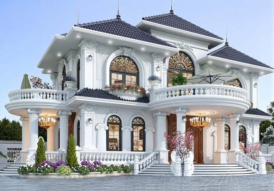 Mẫu thiết kế biệt thự lâu đài 2 tầng mái nhật