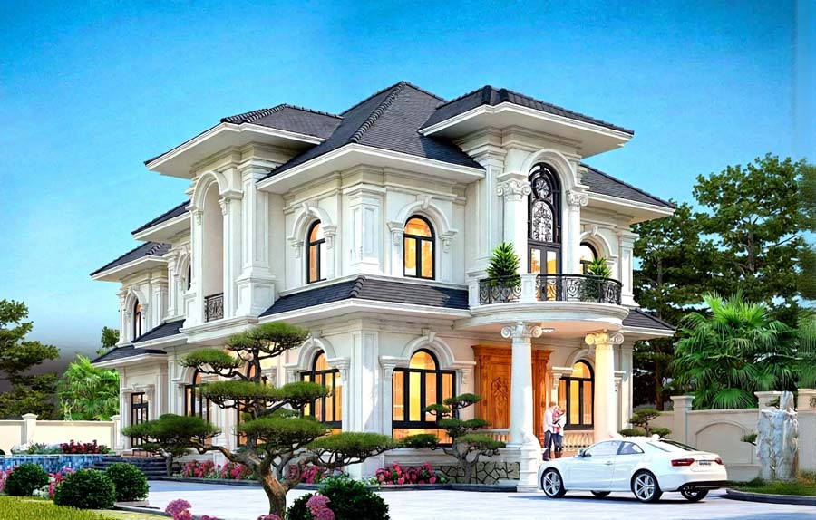 Mẫu nhà biệt thự mini tân cổ điển 5 phòng ngủ