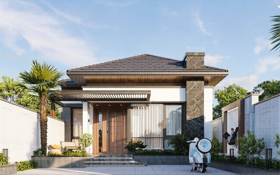 Thiết kế biệt thự mini cấp 4 đẹp mặt tiền 8m