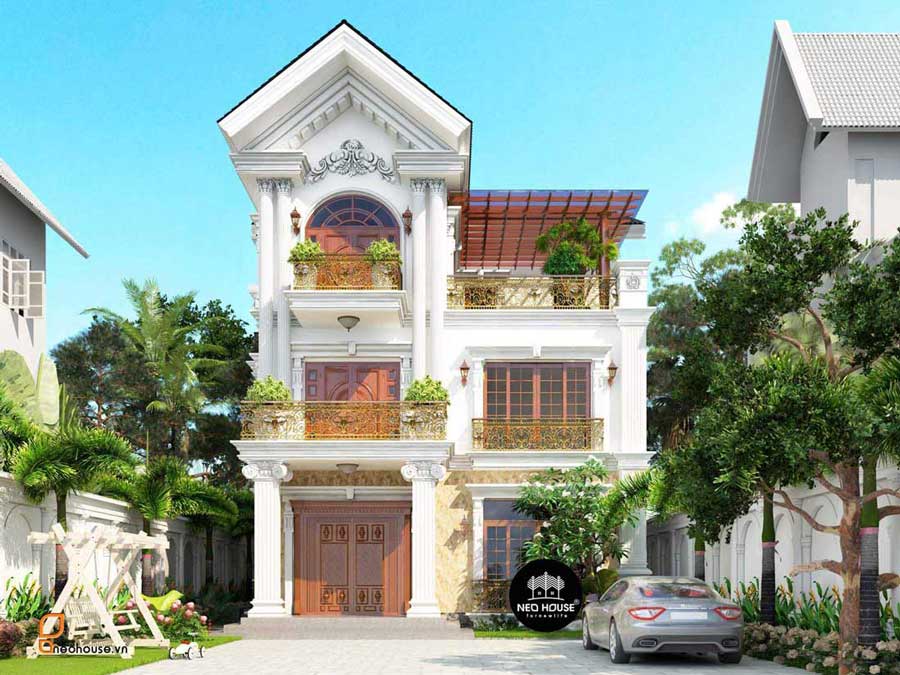 Thiết kế biệt thự mini 3 tầng mái Thái