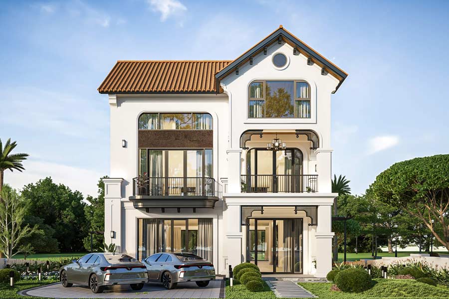 Thiết kế nhà biệt thự mini mặt tiền 8m mái Thái