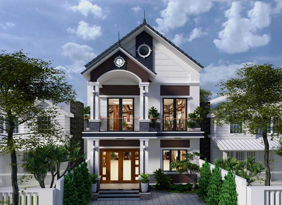 Thiết kế nhà biệt thự mini mặt tiền 8m mái Thái
