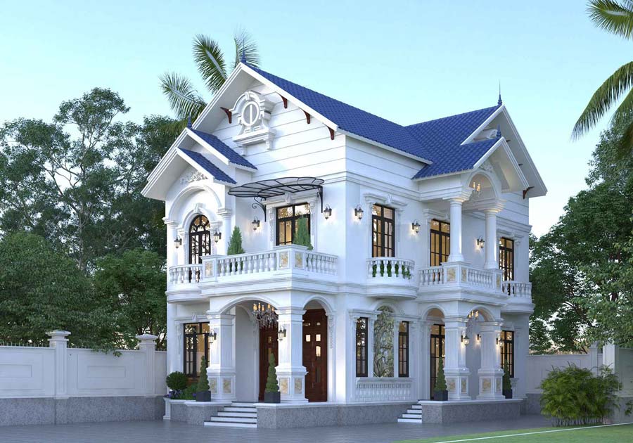 Mẫu nhà biệt thự mini tân cổ điển mái Thái đẹp