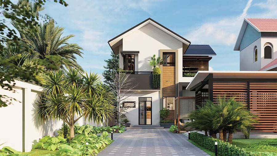 Thiết kế biệt thự mini mái Thái tối giản