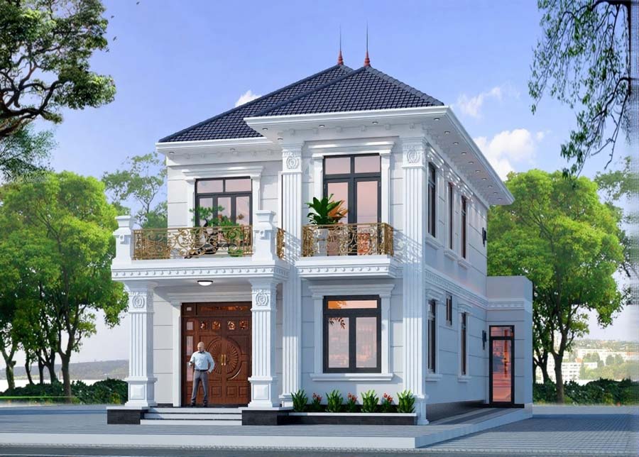 Mẫu thiết kế biệt thự mini tân cổ điển 4 phòng ngủ