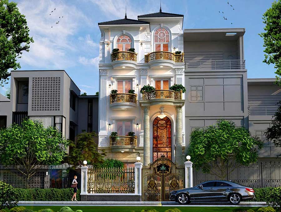 Nhà biệt thự mini tân cổ điển 4 tầng
