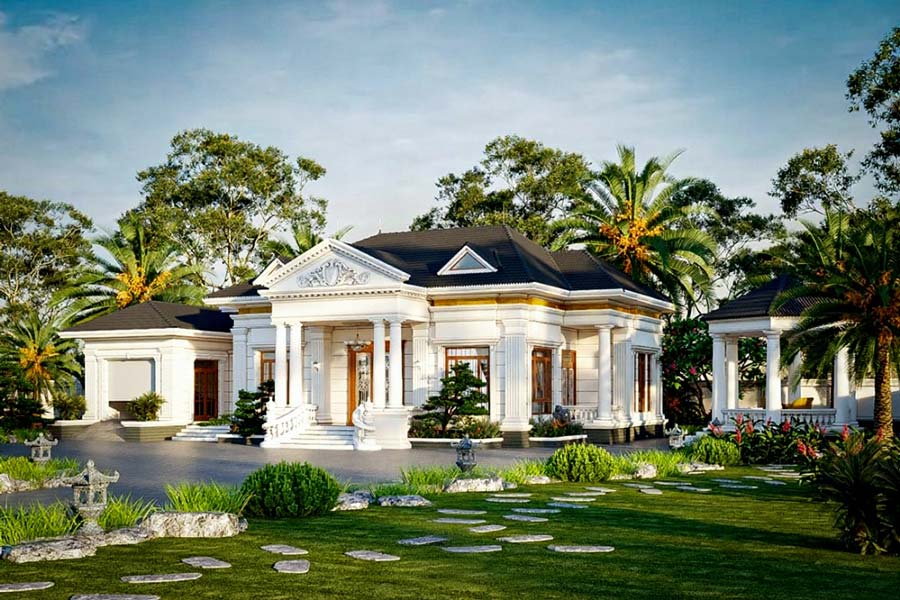 Thiết kế biệt thự mini tân cổ điển có sân vườn