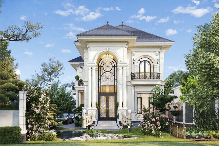 Thiết kế biệt thự mini tân cổ điển có sân vườn