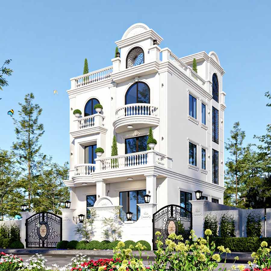 Mẫu nhà biệt thự mini tân cổ điển có tầng hầm